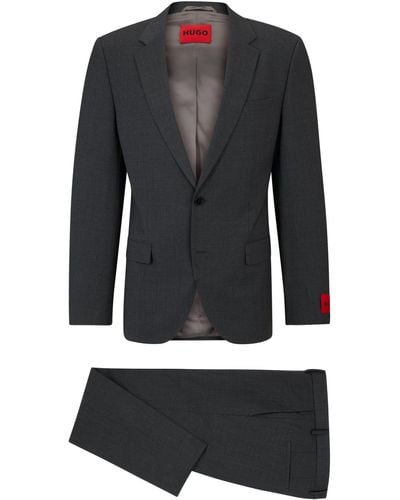 HUGO Slim-Fit Anzug aus funktionalem Stretch-Woll-Mix - Schwarz