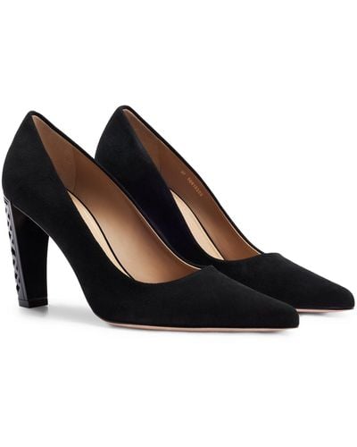 BOSS Suede Court Shoes With Monogram-structured Heel - Black