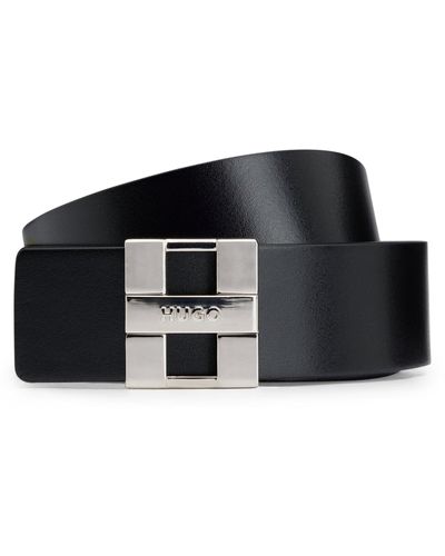 BOSS by HUGO BOSS Reversible Belt In Italian Leather With Branded Plaque Buckle - Black