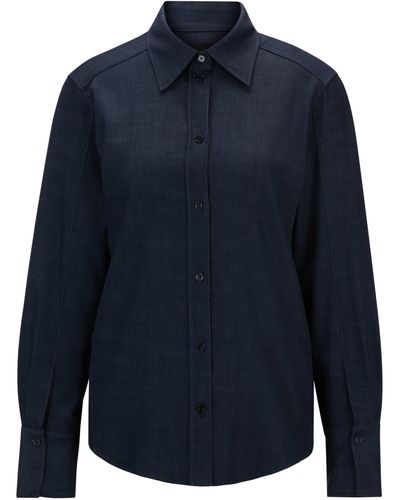 BOSS Regular-Fit Bluse aus Twill in Denim-Optik - Blau