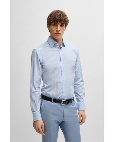 BOSS Chemise Slim Fit en coton stretch facile à repasser à rayures - Bleu