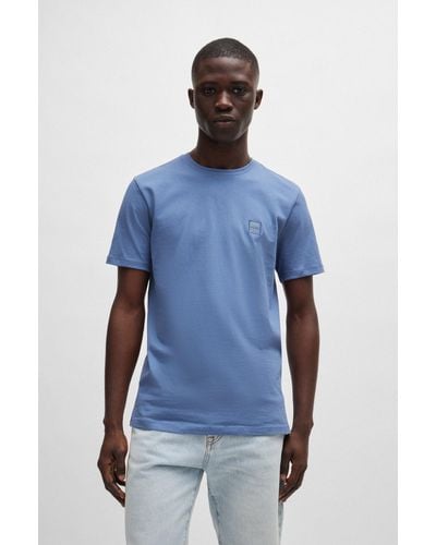 BOSS Cotton-jersey T-shirt With Logo Patch - Blue
