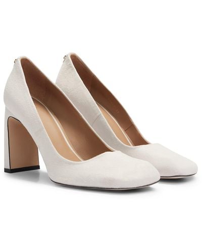 BOSS Suede Court Shoes With 9cm Heel And Branded Trim - Natural