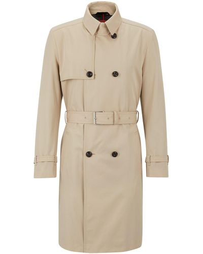 HUGO Water-repellent Trench Coat With Double-breasted Front - Natural