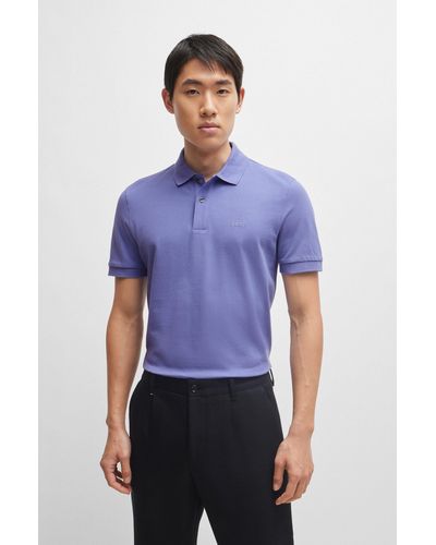 BOSS Cotton Polo Shirt With Embroidered Logo - Purple