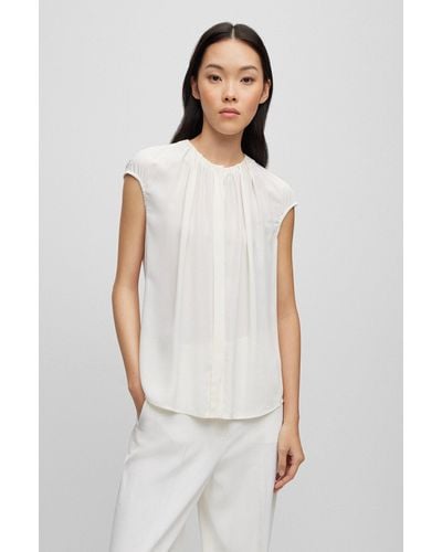 BOSS Regular-fit Cap-sleeved Blouse With Gathered Details - White