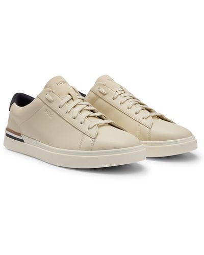 BOSS Cupsole Lace-up Trainers In Leather And Nubuck - Natural