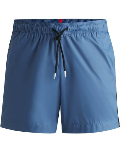 HUGO Fully Lined Swim Shorts With Logo Tape - Blue
