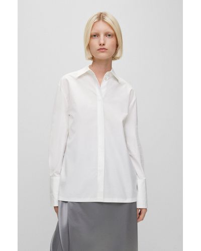 BOSS Straight-fit Cotton-poplin Shirt - White