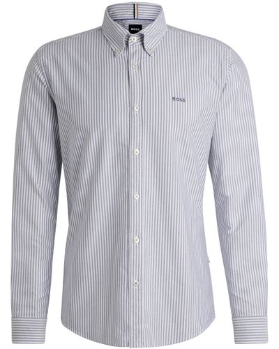 BOSS Slim-Fit Hemd aus Oxford-Baumwolle mit Streifen-Muster - Blau