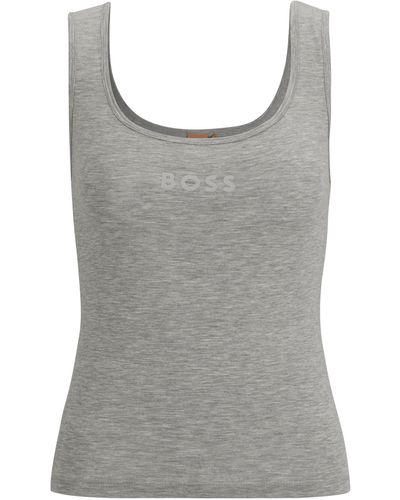 BOSS by HUGO BOSS Pyjama Tank Top In Stretch Fabric With Logo Print - Grey
