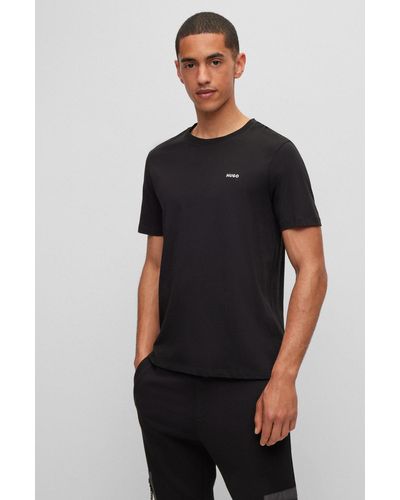 HUGO Camiseta de punto de algodón con logo estampado - Negro