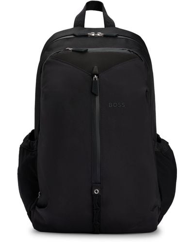 BOSS Rucksack mit Logo-Detail und Seitentaschen aus Netzgewebe - Schwarz