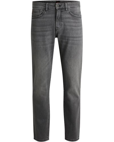 BOSS Graue Regular-Fit Jeans aus bequemem Stretch-Denim