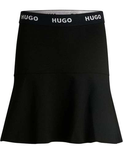 HUGO Minirock aus Jersey mit Volantsaum - Schwarz