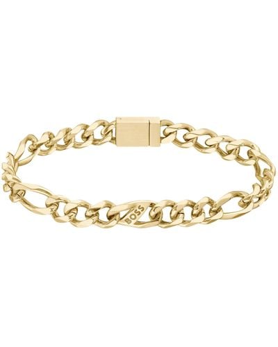 BOSS Goldfarbenes Armband mit Figaro-Kette und Logo-Glied - Mettallic