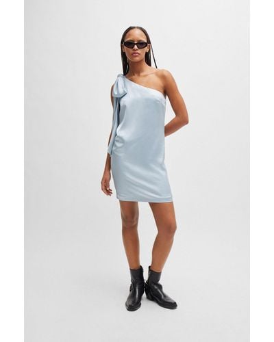 HUGO Short Dress With Asymmetric Neckline And Scarf Detail - Blue