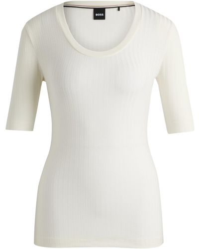 BOSS Scoop-neck Top In Stretch Fabric - White
