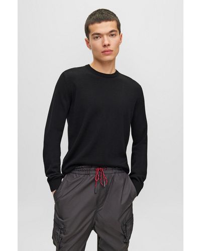 HUGO Slim-fit Sweater In Extra-fine Merino Wool - Black