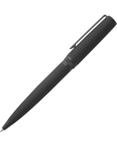 BOSS Ballpoint Pen In Matte-black Lacquer With Logo Ring