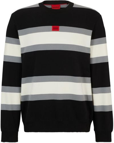 HUGO Katoenen Sweatshirt Met Blokstrepen En Rood Logolabel - Zwart