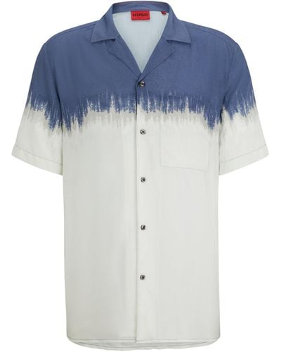 HUGO Relaxed-fit Overhemd Met Abstracte Print - Blauw