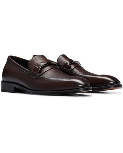 BOSS Grained-leather Loafers With Branded Trim And Apron Toe - Black
