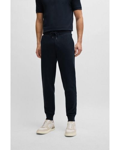 BOSS Cotton-terry Tracksuit Bottoms With Printed Logo - Blue