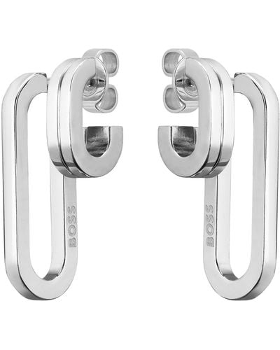 BOSS Polished-link Earrings With Stainless-steel Posts - White