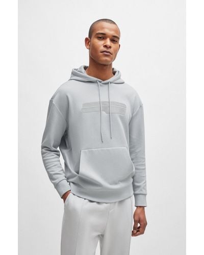 BOSS Cotton-blend Relaxed-fit Hoodie With Logo Artwork - Grey
