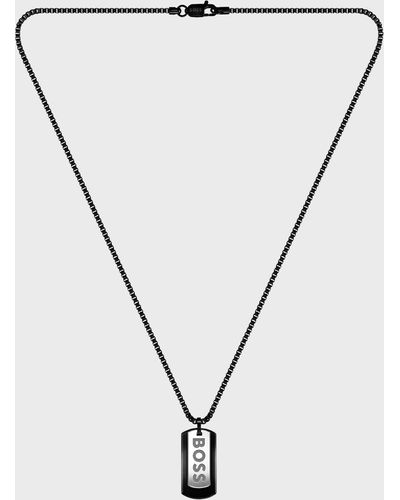 BOSS Collier en acier noir avec pendentif à double étiquette logotée - Métallisé