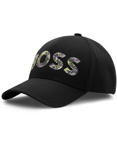 BOSS by HUGO BOSS Cotton-twill Cap With Seasonal-print Logo - Black
