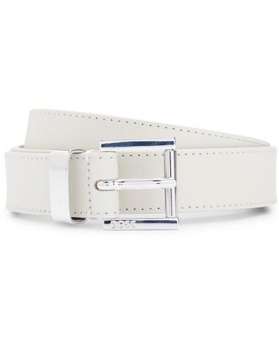 BOSS Italian-leather Belt With Engraved Logo Buckle - White