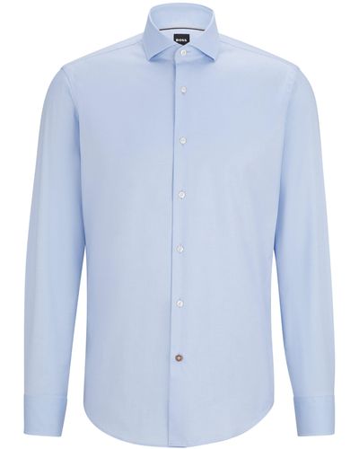 BOSS Regular-fit Overhemd In Een Twill Van Stretchkatoen - Blauw