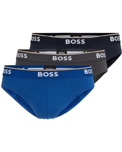 BOSS Paquete de tres slips en algodón elástico con logos en la cinturilla - Azul