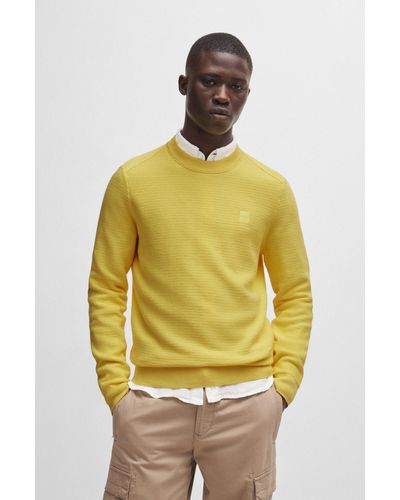 BOSS Cotton-cashmere Regular-fit Jumper With Logo Patch - Yellow