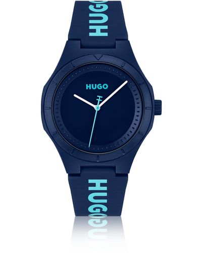 HUGO Montre bleu mat avec bracelet en silicone logoté