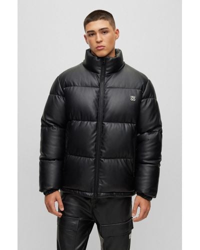 HUGO Regular-fit Padded Jacket In Faux Leather - Black