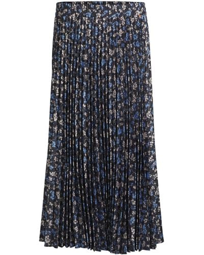 BOSS Midi Skirt In Printed Plissé Satin - Blue