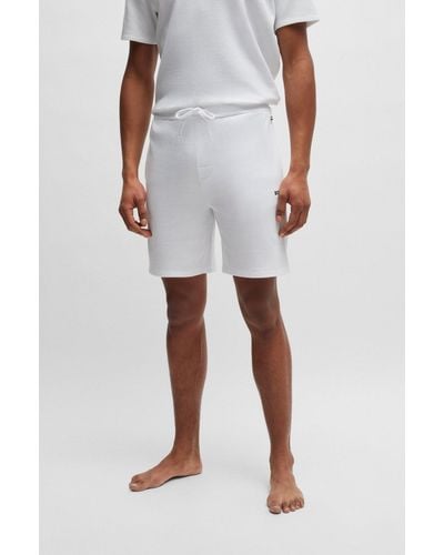 BOSS Waffle-structured Pyjama Shorts With Embroidered Logo - White