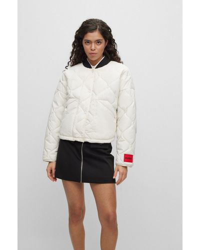 HUGO Cropped Relaxed-fit Jacket In Quilted Recycled Fabric - White