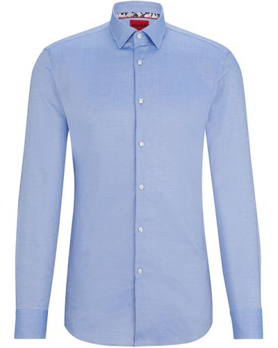 HUGO Slim-Fit Hemd aus bügelleichter Oxford-Baumwolle - Blau