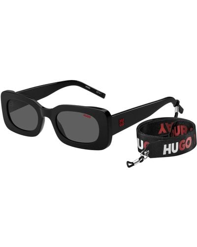 HUGO Black-acetate Sunglasses With Detachable Slogan Strap