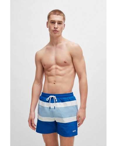 BOSS Fully Lined Swim Shorts With Colour-blocking - Blue