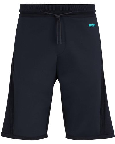 BOSS Regular-fit Shorts Met Contrasterende Logoprint - Blauw
