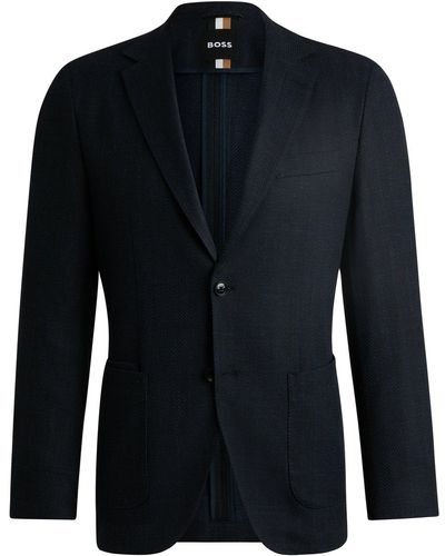 BOSS Regular-fit Jacket In A Herringbone Stretch-cotton Blend - Blue