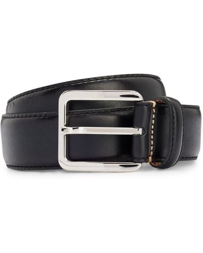 BOSS Italian-leather Belt With Contrast Stitching - Black