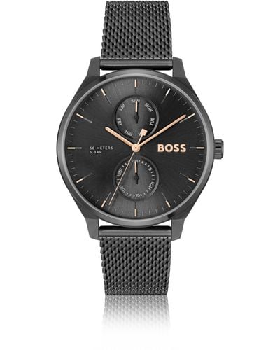 BOSS Uhr mit schwarzem Zifferblatt und Mesh-Armband