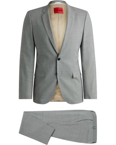 HUGO Extra Slim-Fit Anzug aus Performance-Stretch-Gewebe mit Hahnentritt-Muster - Grau