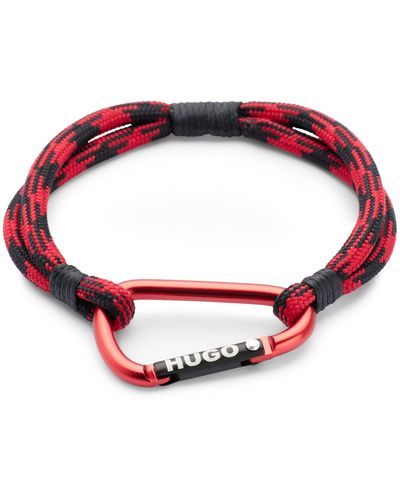 HUGO Armband aus Kletterseil mit Logo auf dem Karabinerverschluss - Rot
